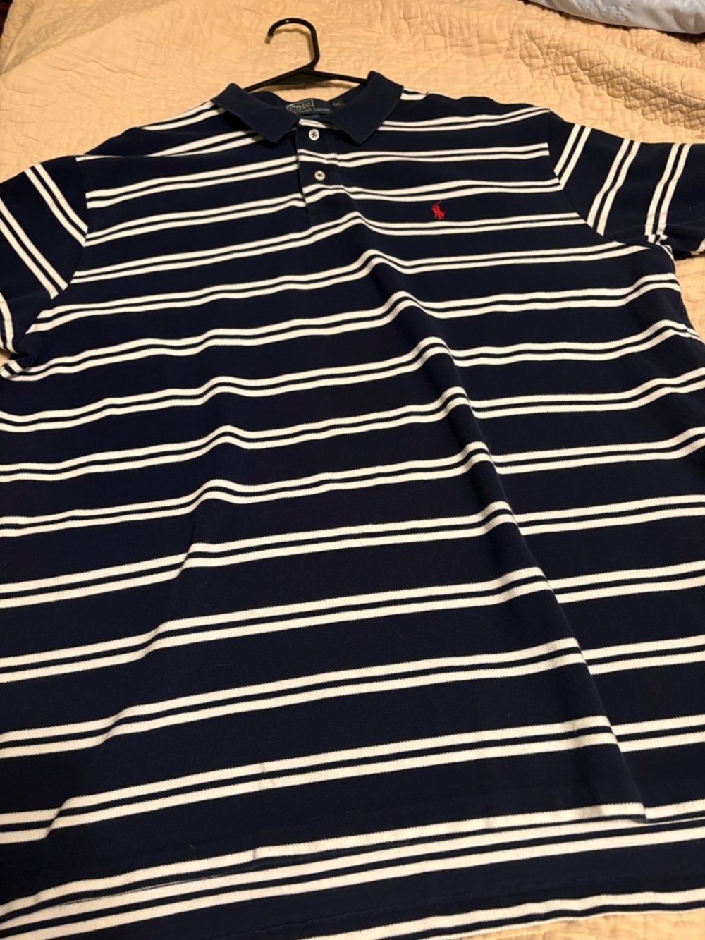 Ralph Lauren Navy Polo with White Stripes and Red Pony